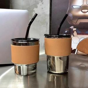 Mugs Ins Cold Brew Coffee Mug With Lid Tea Cup Tumbler Straw Drinks Water Bubble CupsMugs