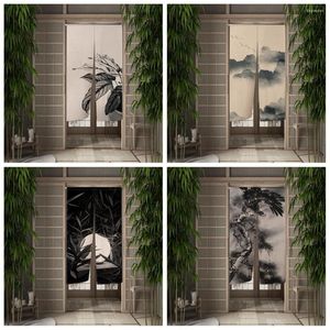 Curtain Grey Bamboo Leaves Ink Painting Door Dining Drape Kitchen Entrance Hanging Half-Curtain Room Decor