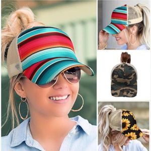 Party Hats 60 Styles oroliga bullar Ponycaps Baseball Cap Leopard Sunflower Trucker Mesh Hat Outdoor Sports Ponytail Hat Q115