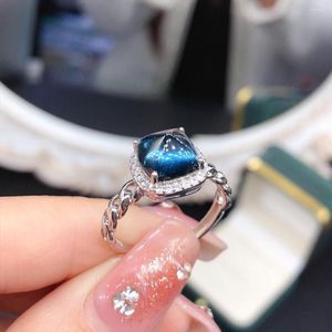 Cluster Rings Sterling Silver 925 Natural London Blue Topaz Engagement Ring Women's Luxury Gemstone Wedding Present