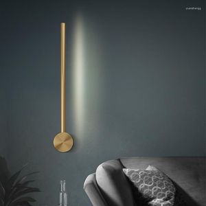 Wall Lamps Nordic Strip LED Lamp Copper Gold Straight Line Bedroom Bedside Living Room TV Background