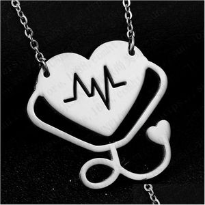 Pendant Necklaces Fashion Medical Stethoscope Necklace Stainless Steel i Love You Heart Jewelry for Nurse Doctor Gift Drop Delivery p Dhatf