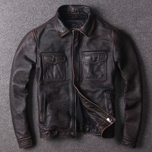 Men's Leather & Faux Sales Plus Cowhide Jackets Slim Genuine Casual Classic Vintage Safari Style Jacket Quality