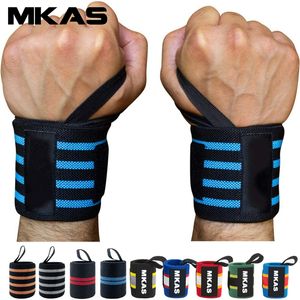 Sweatband MKAS 1pair Wrist Wrap Weight Lifting Gym Cross Training Fitness Padded Thumb Brace Strap Power Hand Support Bar Wristband 230525