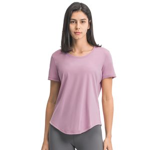 Lu Yoga Summer Top Damskie okrągłe kołnierz krótkie rękawowe oddychanie Sport Fitness Silny kolor T-shirt DS075