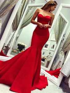 Seksowne czerwone sukienki wieczorne syreny formalne suknia balowa bez ramiączek długość podłogi pociąg Satin Backless Plus Custom