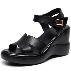 Dress Shoes For Dropship Big Size 43 Black White High Heels Comfortable Walking Summer Wedges Sandals Woman