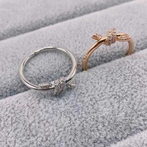 Brand charm Knot Ring Womens Pair Version Light Luxury and High Sense Rope Bow