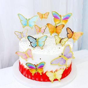 Party Supplies DIY Stamping Gold Pink Farterfly Cake Toppers Happy Birthday Decoration Wedding Decor Dessert Baking Baking