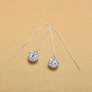 Kolczyki Dangle Silver Color Fashion Ear Line Crystal okrągła piłka dla kobiet biżuteria