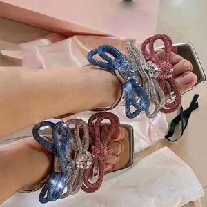 Summer new Fangtou three bowknot Rhinestone women's shoes transparent high heels fashionable elegant sandals 230526