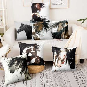 Cojín/almohada decorativa arte moderno Animal impreso cuadrado funda corriendo caballo cojín decorativo hogar Decoración sofá tiro s AA230525