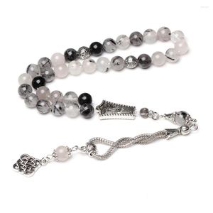 Strand Crystal Tasbih 33 66 99 Beads Natural Black Rutilated Quartz Misbaha Metal Tassel Muslim Prayer Gift Islamic Rosary