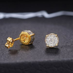 Europe and the United States hit full drill hip hop men's stud earrings micro-inset zircon plating round earrings