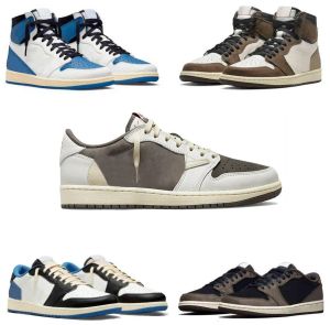 Autentisk Travis Reverse Mocha 1 Lågskor Fragment Sail Olive Black Phantom 1s High Military Blue Cactus Jack Men Women Sports Sneakers With Original Box