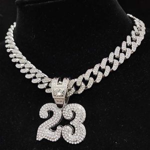 Mężczyźni kobiety Hip Hop Numer 23 Naszyjnik wiszący z 13 mm kryształowy łańcuch kubański Hiphop lodowane Bling Naszyjniki moda biżuteria