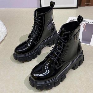 Boots 2023 Autumn Fashion Lace up up motorcycle shicle saled roled route toe women women botines mujer shoes mujer