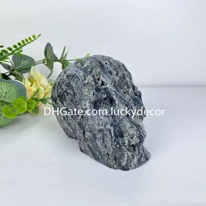 Sphalerite Druzy Skull Art mano intagliata scintillante quarzo naturale geode equilibrio minerale mentale spirituale cristallo pietra teschio figurine regalo di Halloween decorazioni per la casa