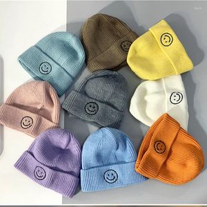 Berets Baby Hat Solid Color Autumn And Winter Cartoon Smile Embroidery Kids Knitted Hats Children Warm Beanies For Babies