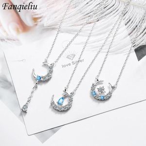 Pendant Necklaces Fanqieliu Silver Color S925 Stamp Jewelry CZ Zircon Vintage Moon Star Necklace For Women Luxury Gift Girl FQL20261