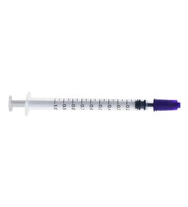 Dispensing Syringes 1cc 1ml Plastic with Tip Purple Cap Pack of 1003004655