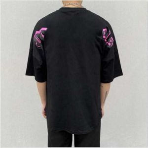 Camiseta masculina Palms Angels City Designer limitado a jato de a jato de grafite impressão de homens e mulheres de manga curta de manga curta
