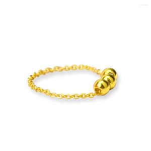 Cluster Rings Pure 24K Yellow Gold Ring Luck Three Beads O Chain Soft / Gift