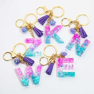 Keychains Cute Creative Letter Crystal Aramid Liquid Women's Keychain Ring Car Bag Tassel Pendant Charm Gift Accessories G230525 good