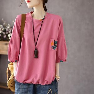 Women's Blouses Women T-shirt Comfortable Thin 3D Cutting Embroidery Flower Pattern Loose Pullover Tee Shirt Summer Tops Moisture Wicking