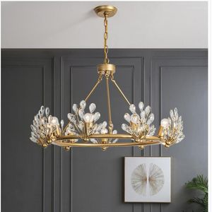 Lampy wiszące nowoczesne luksusowe kryształowy żyrandol miedziany do salonu okrągłe sufit wiszący kuchnia dekoracja domu