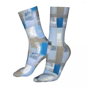 Men's Socks Funny Grungy Abstract Teal Paintings Women 2023 Men Grey And Blue Brush Artwork Sport Sock