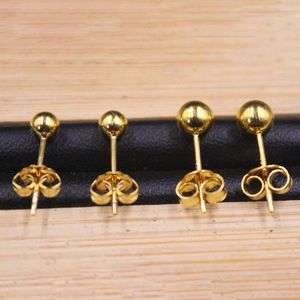 Stud Earrings Au750 Real 18K Yellow Gold Women Smooth Beads 4-5mmW