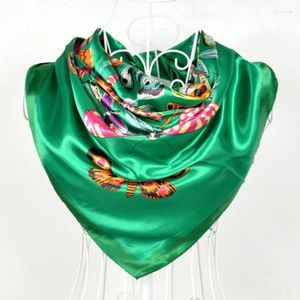 Halsdukar designa porslin stil kvinnlig stor fyrkantig silkes halsduk tryckt fjäril mönster gröna wraps vinter kvinnor udde