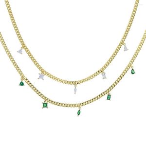 Chains Arrive 3mm Cuban Link Chain Micro Pave Clear Green Drip CZ Gold Color Trendy European Women 35 10CM Choker Necklace