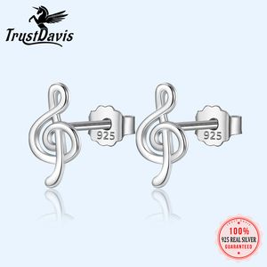 Trustdavis Real 925 Sterling Silver Earring Fashion Cute Tiny Music Notation Stud Earring For Women's Jewel Girl Kid DS111