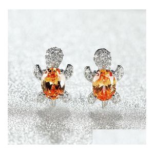 Stud Cute Design White Gold Plated Gemstone Earring Copper Turtle Animal Earrings For Women Gift 16 Colors Drop Delivery Jewelry Dhqhj