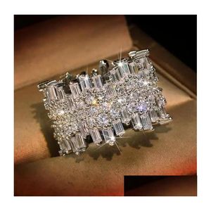 Wedding Rings Sparkling Luxury Jewelry 925 Sterling Sier Fl Princess Cut White Topaz Cz Diamond Gemstones Party Women Band Ring Drop Dhr6T