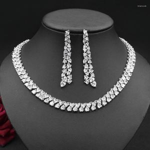 Necklace Earrings Set Double Layer Heart Bridal Zircon Ruby Banquet Dress Jewelry