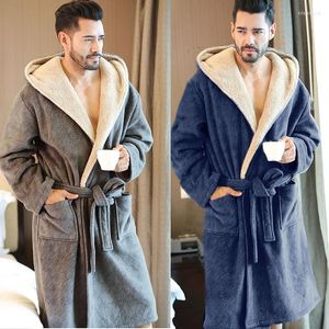 Women's Sleepwear 2023Winter Men Bathrobes Hooded Flannel Long Bath Robe Male Comfortable Gray Home Warm Dressing Night Gown Pajamas