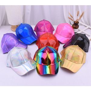 Boll Caps 1pc Women Men Faux Leather Baseball Cap Glitter Metallic Holographic Rainbow Reflective Hip Hop Justerable Strapback Ed Hat 230525