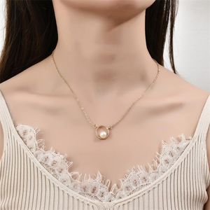 Pendant Necklaces MYJIEBIN Japanese-Korean Ins Style Simple Geometric Imitation Pearl Necklace Women's Cool Temperament Clavicle Bone