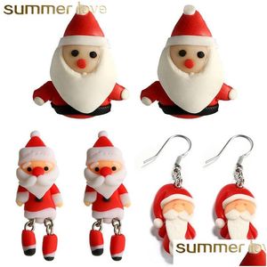 Charm Beautif Kids Earring Handmased Polymer Clay Soft Santa Claus örhängen för kvinnor Fashion Christmas Piercing Ear Studs smycken GI DH1YQ