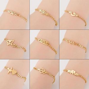 Charm Bracelets High Quality Stainless Steel Ladies Bracelet Butterfly Snowflake Elephant Love Moon Star Theme Pattern Couple Wholesale