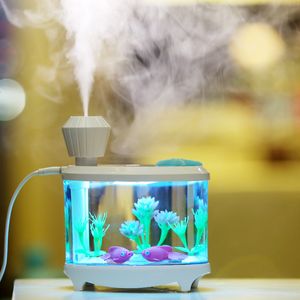 Ätherische Öle Diffusoren Kreative Aquarium Luftbefeuchter Diffusor Buntes Nachtlicht DC5V USB Mini Nebelhersteller 460ML Wasserdiffusor Mute Sprayer 230525