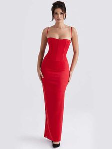 Chic och elegant kvällsfestklänning för kvinnor 2022 Kändisduk Spaghetti Rem Corset Vintage Red Long Dress