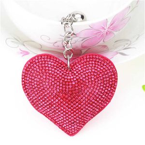 Key Rings Love Heart Keychain 15 Color All Crystal Keyring Women's Handbag Pendant Charm Long Tassel Chain Bag Keyholder G230526