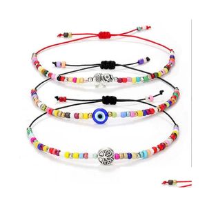 Perlen Türkische Augenstränge Armbänder Weiß Blau Böse Augen Glückspaar Baum des Lebens Armband Für Frauen Colorf Perle Seil Kette Charme Dhx6C