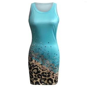 Повседневные платья женская круглая шея без рукавов Bodycon Sequined Leopard Print Packag