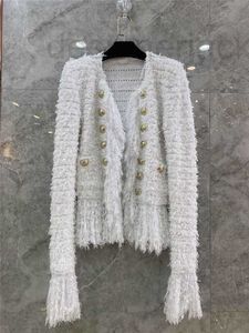 Jackets feminino Designer outono Inverno novo fileira dupla metal fivela decorativa bainha hem alta configuração elegante tweed tweed casaco curto ux36