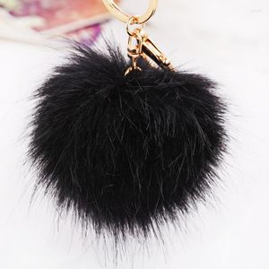 Schlüsselanhänger Dalaful Nette Kunstpelz Ball Blume Schlüsselanhänger Ringe Halter Tasche Anhänger PomPom Schlüsselanhänger für Auto Frauen K284